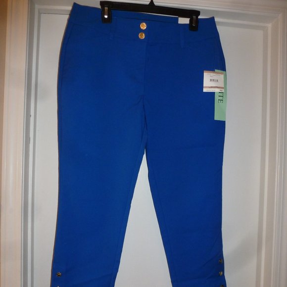 Anne Klein Slim Crop Petite Blue Woven pants ( waist is17.5") - Picture 1 of 16